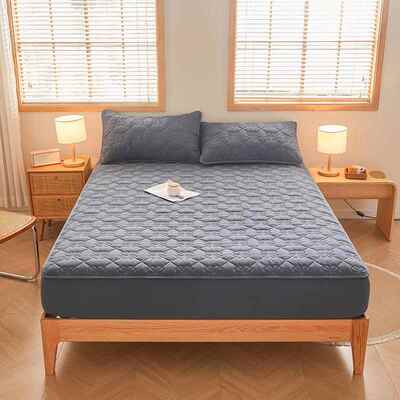 纯色水洗棉夹床笠防加厚床罩滑家用席梦思保套冬UWO季护床垫棉套