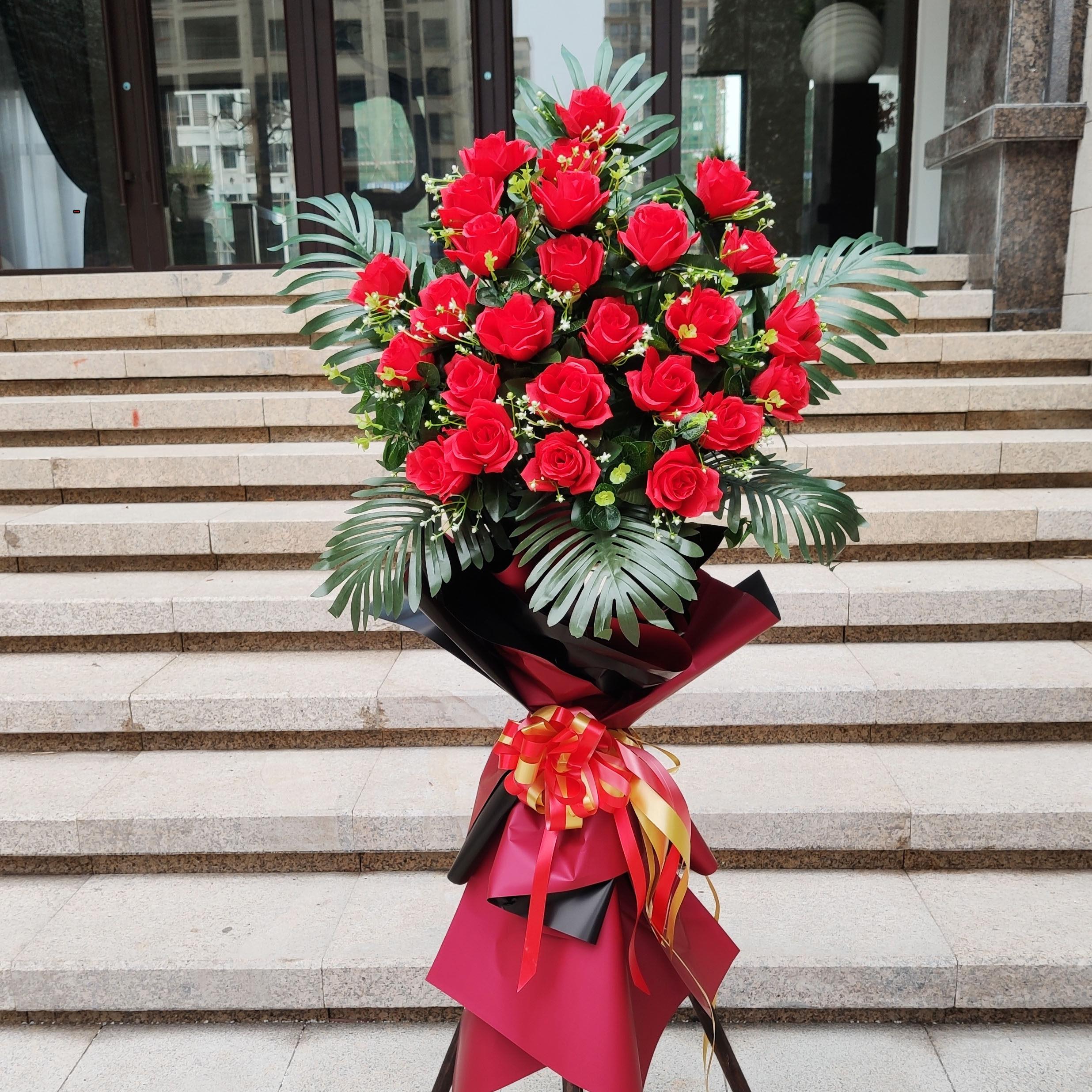 假花开 业花篮彷真花玫瑰塑料花乔迁庆典商务门店迎宾开 张活动装