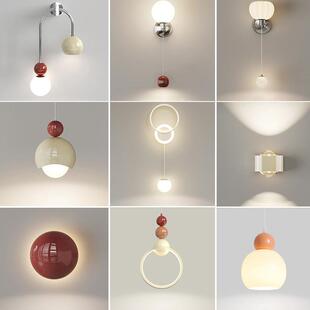 奶油风床头壁灯卧室2023新款现代简约设计师北欧背景墙壁吊线灯