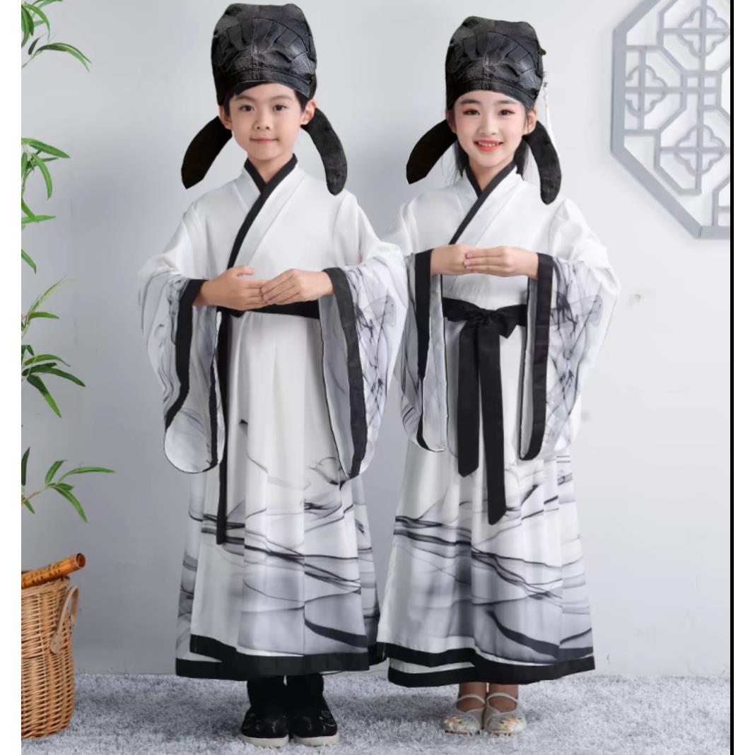 儿童古装汉服男童将进酒李白苏轼古诗词朗诵经典国学书法表演出服
