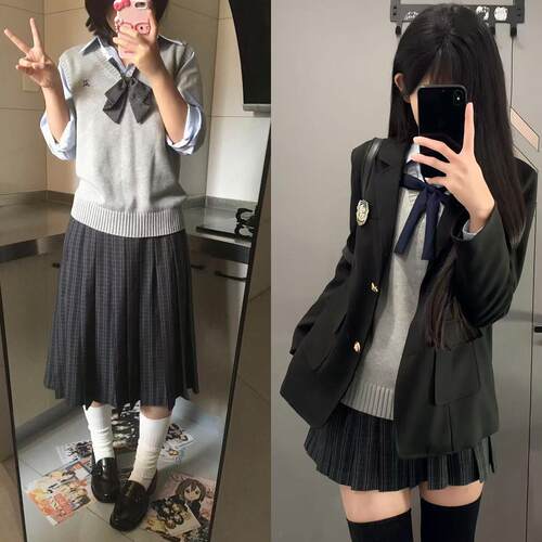 藤岐高校/瞳福掌柜原创羽绒西服秋冬jk制服格裙TR面料55厘米长裙