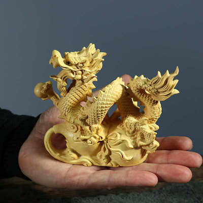 黄杨木雕汉龙摆件木质生肖龙富兴隆客厅办公室家居工艺礼品