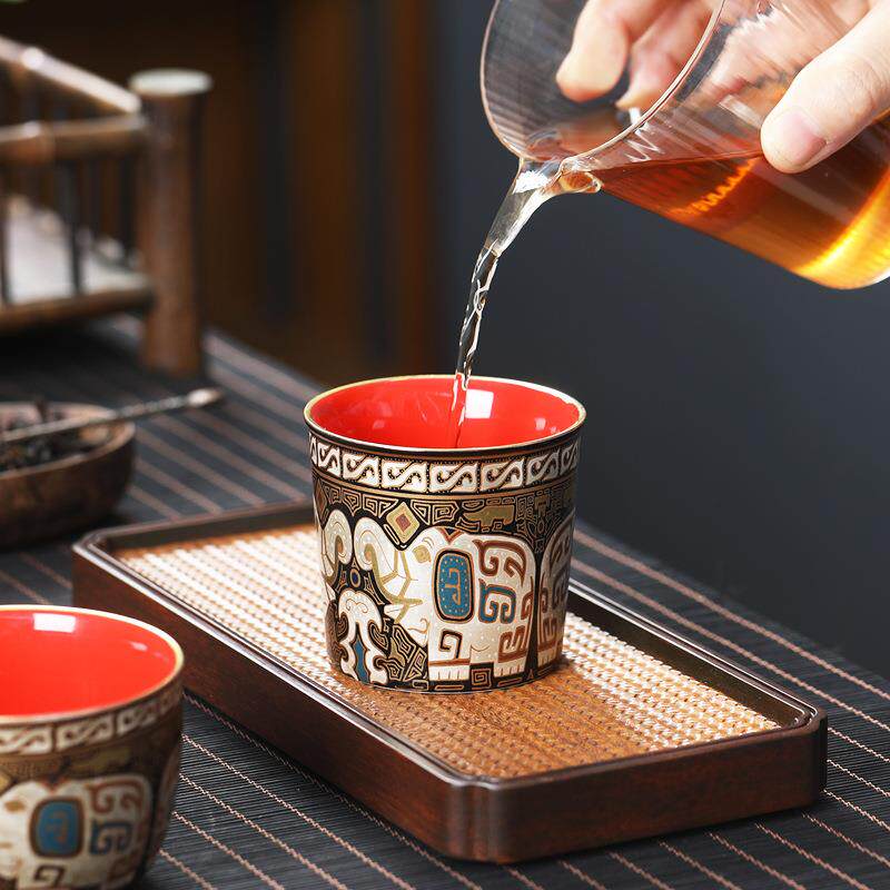 纯银掐丝珐琅彩万花主人杯饕餮风品茗杯单杯功夫茶杯喝茶杯闻香杯
