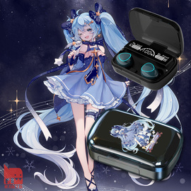 初音未来无线蓝牙耳机数显充电舱洛天依miku周边动漫来图定制