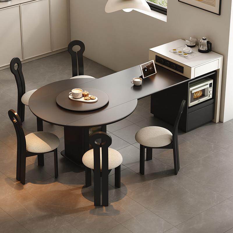 岛台餐桌一体家用可伸缩多功能方圆两用小户型储物简约覆古中导台