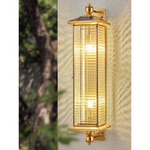 全铜太阳能户外壁灯防水别墅庭院灯背景墙花园室外大门两侧壁灯