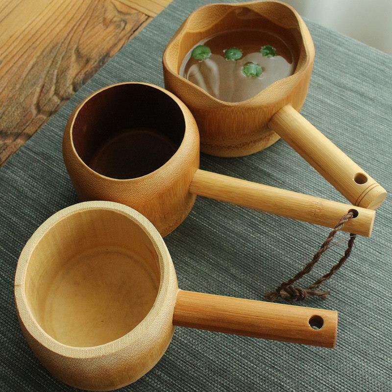 手工竹制大口径水勺水瓢日式洗浴水瓢带柄勺子笔洗茶具茶碗水舀子