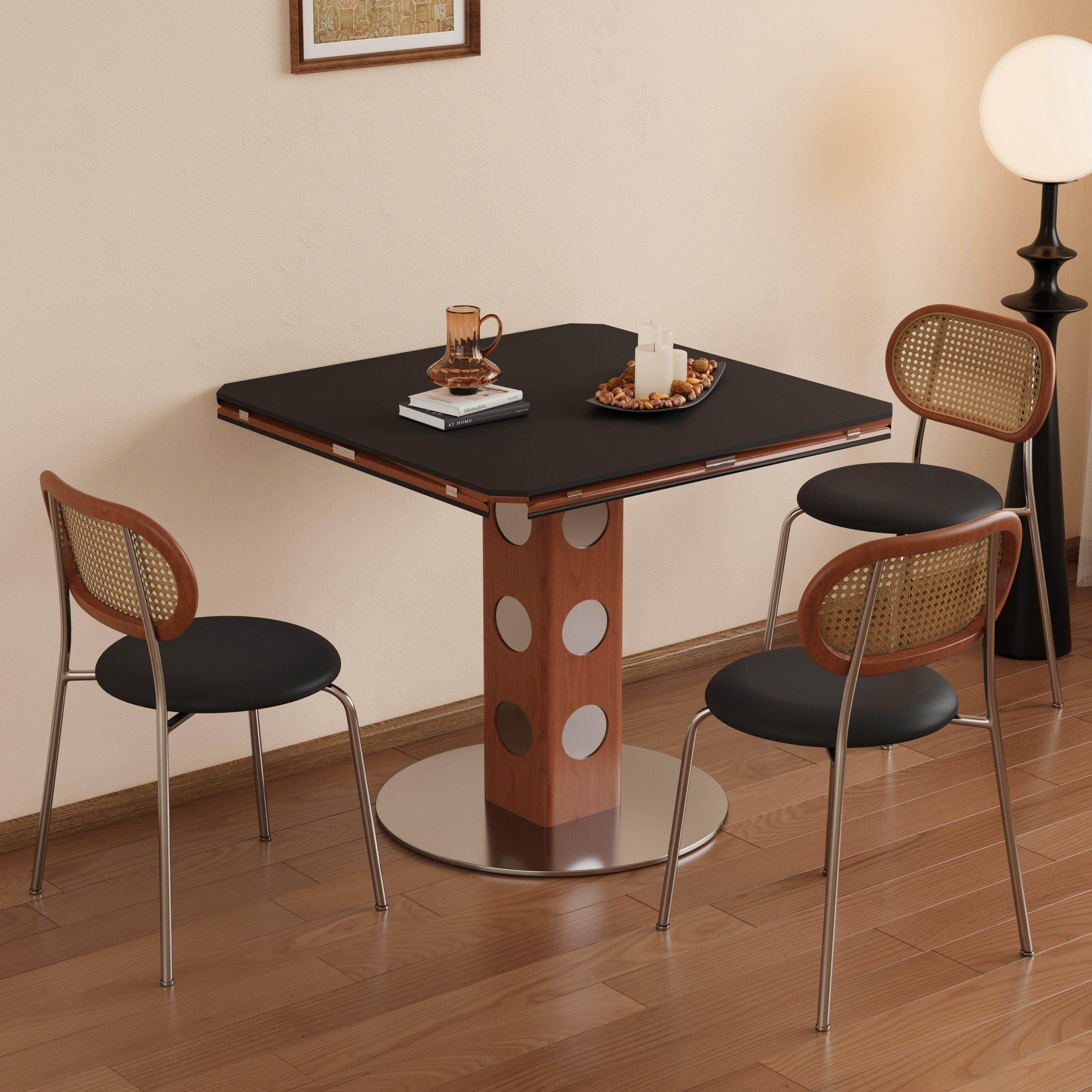 折叠餐桌中古风实木包豪斯岩板正方形餐桌小户型家用覆古伸缩圆桌,住宅家具,岩板餐桌,淘宝优惠券,粉丝福利购,淘宝优惠卷