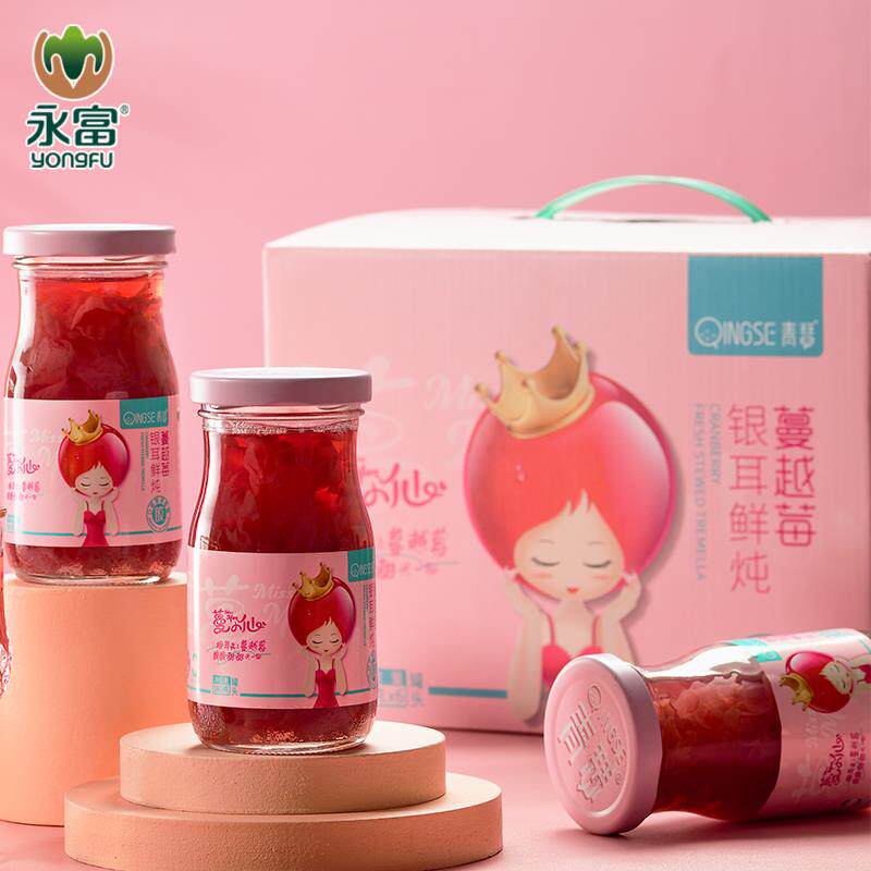 永富 0脂蔓越莓鲜炖银耳羹180g*6瓶健康早餐即食
