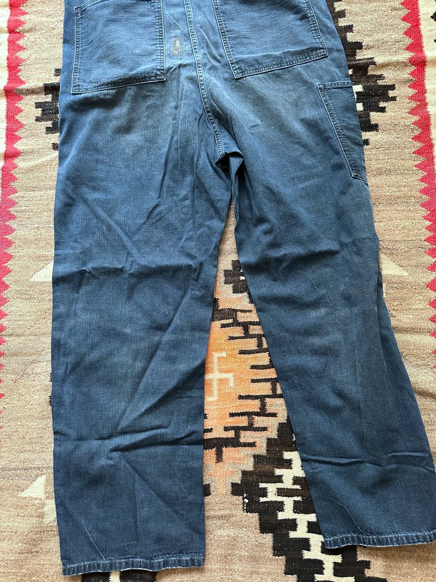 RRL Blue Distressed Denim Overalls — front
