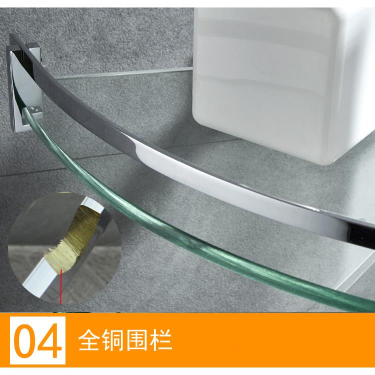 K8卫生间浴室洗手间洗漱台全铜转角三角钢化玻璃墙角置物架打孔免