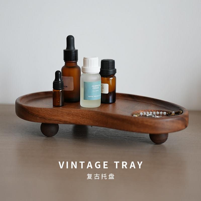 几易生活原木风实木香薰托盘几何设计感玄关钥匙收纳摆件置物入户