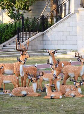 户外园林景观造景大型梅花鹿玻璃纤维雕塑彷真动物花园装饰摆饰小