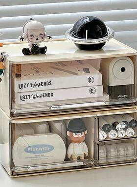 桌面收纳盒抽屉式压克力学生书桌文具置物架办公室透明防尘整理盒