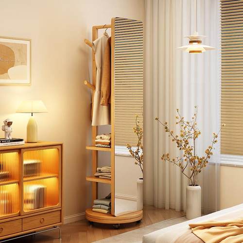 实木衣帽架家衣用可旋转动穿移室衣镜挂EKY收纳架一体卧试衣镜