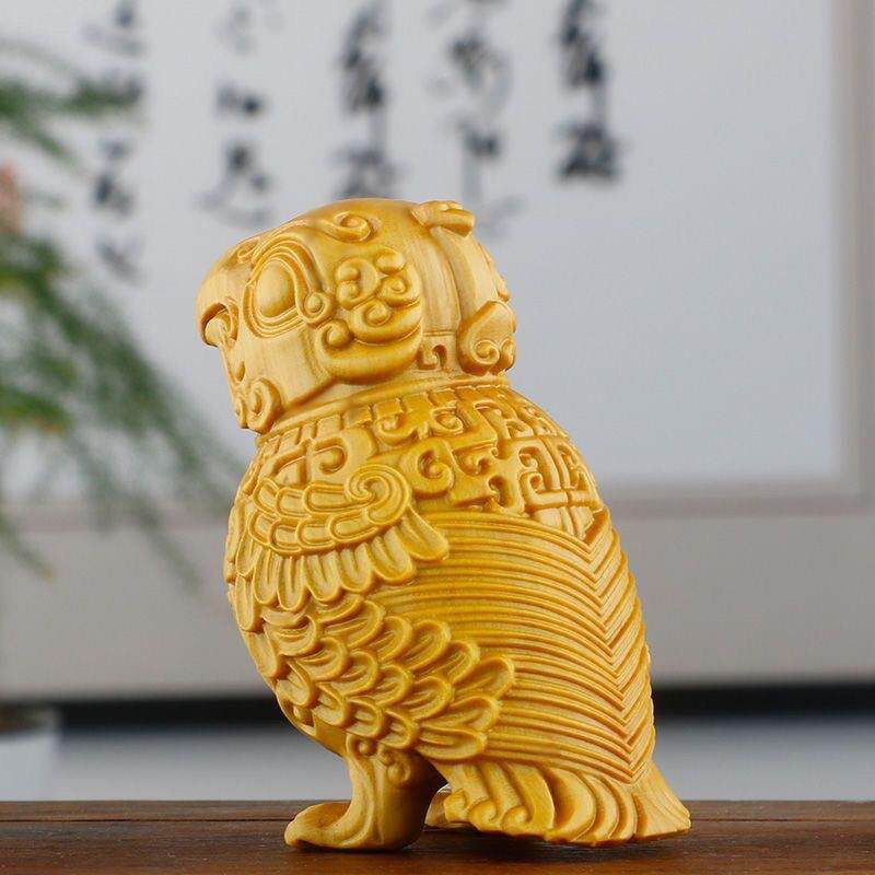 黄杨木雕子乍弄鸟尊摆件实木雕刻鸟类工艺品青铜鸟手把件桌面茶宠