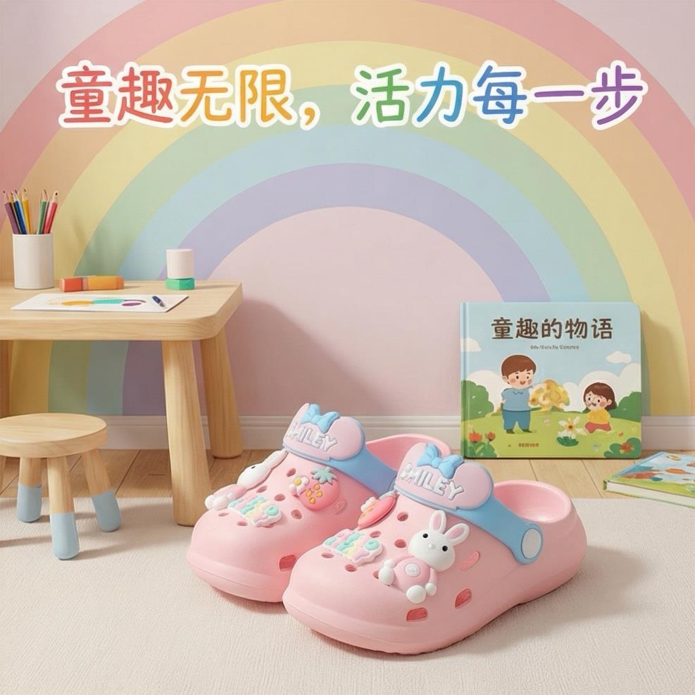 可爱凉拖拖鞋儿童中小童宝宝夏季家用软底防滑卡通包头舒适洞洞鞋