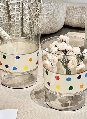 PET透明垃圾桶ins卧室客厅新款卫生间厕所收纳桶奶油风收纳桶筒