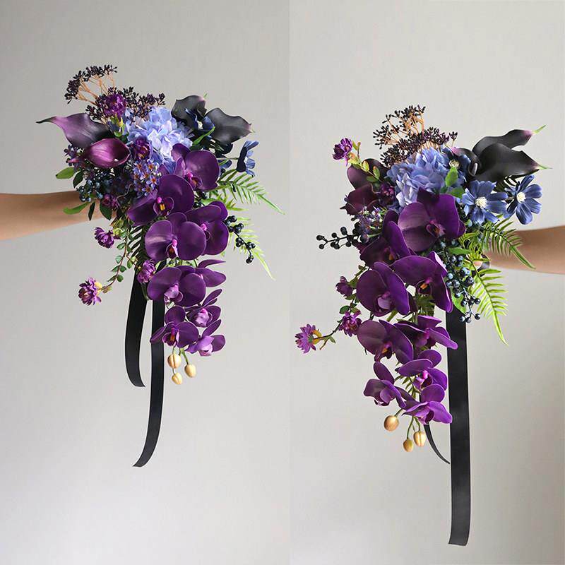 黑森林自然手捧彷真花束蝴蝶兰新娘结婚摄影绢花家居餐桌摆放装饰