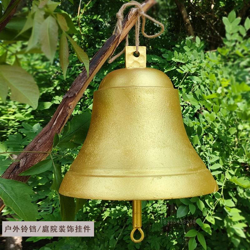 铸铁手摇复古铃钟 庭院壁挂装饰铁钟 大号学校铃铛敲钟 铁锈色花