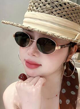 轻奢老钱风太阳眼镜女高级感2025新款覆古金属椭圆偏光太阳镜抗UV
