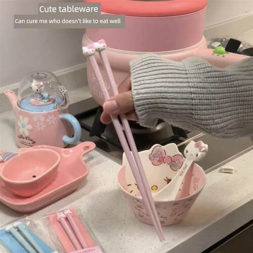 HelloKitty筷子勺子套装家用三丽鸥餐具宿舍陶瓷碗勺套装泡面碗