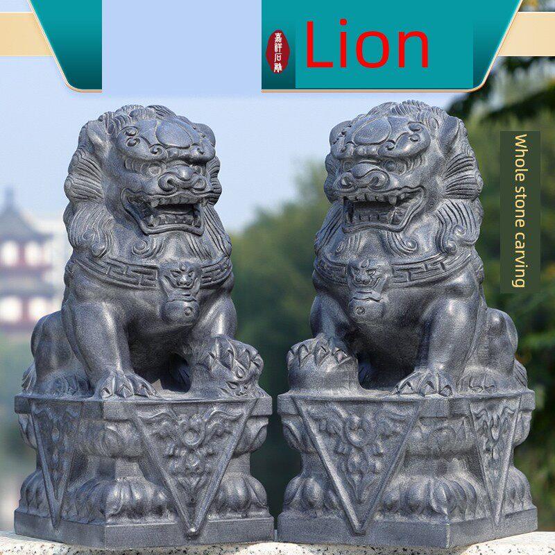 采购产品一对石狮，石雕，小石狮，蓝石石狮，家庭入口雕刻蓝石狮