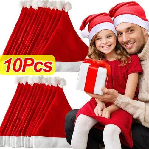 Red Christmas Hats for Adults Kids Non-woven Fabric Santa Cl