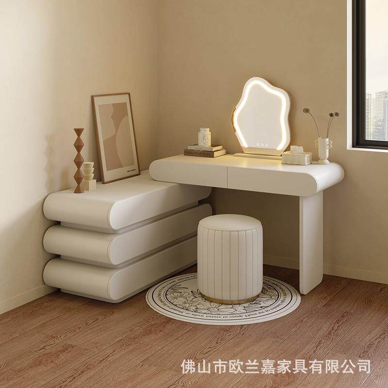 世纪大师轻奢奶油风全实木白色梳妆台斗柜一体意式极简卧室化妆桌