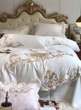 套S588欧式刺绣全棉四单件套冰丝被棉床真丝滑纯结婚F76JHH96红色