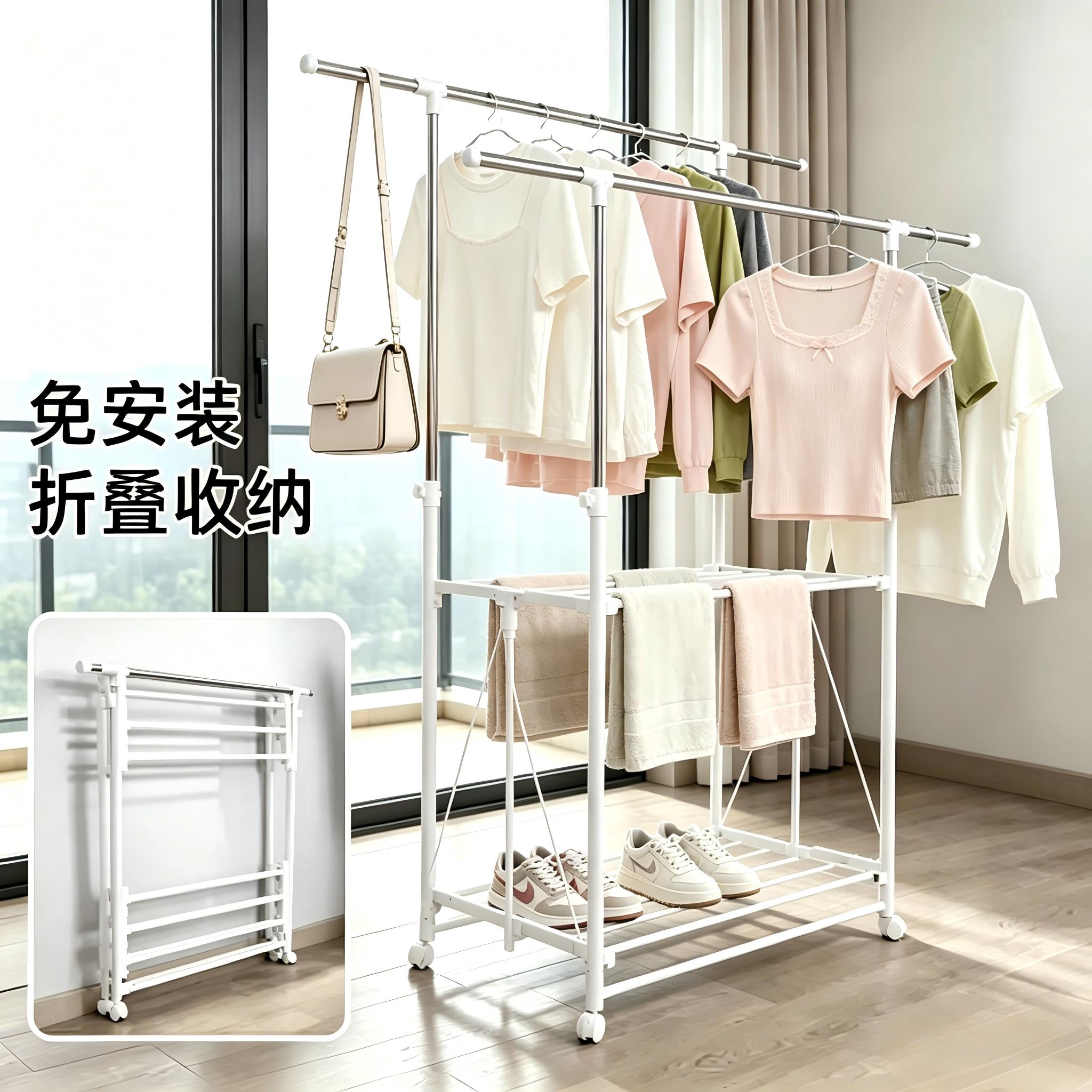 免安装折叠晾衣架可移动室内外伸缩阳台落地衣架烤漆钢管材质适用