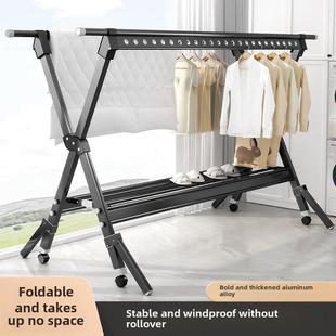 堡讯晾衣架落地式可折叠晾衣架阳台伸缩室内外铝合金晾衣盖布拉车