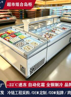 厂家直供卧式冷冻展示柜铜管弧形玻璃上下推拉超市化霜组合岛柜