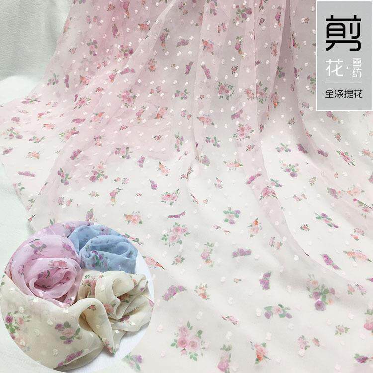 雪纺剪花印花面料 新款小碎花雪纺 春夏时尚女装连衣裙吊带布料