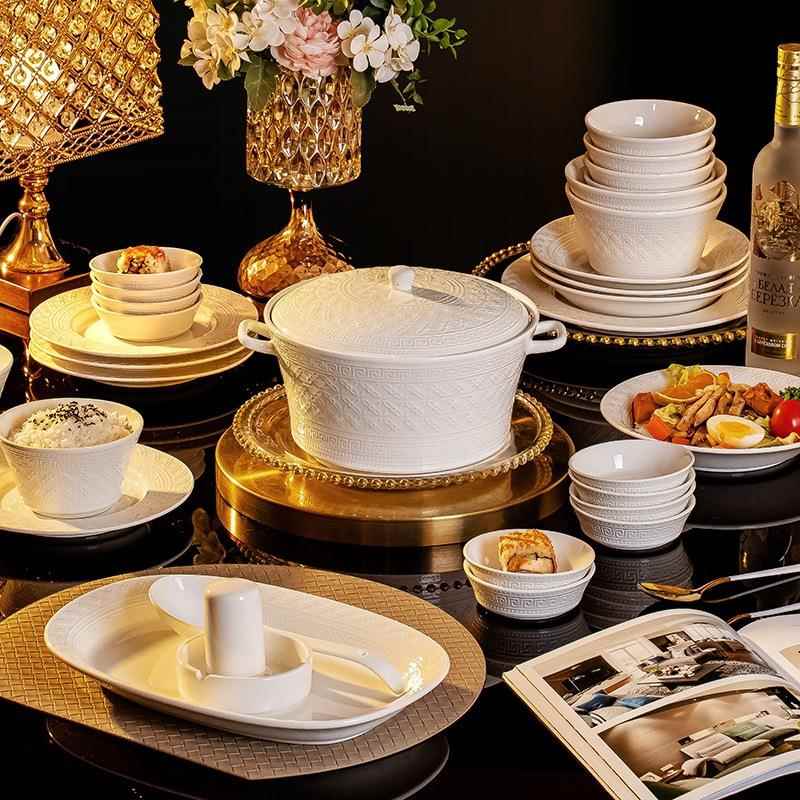 陶瓷碗盘碟子家用自由组合北欧风釉下彩餐具礼品大小碗汤面碗DIY