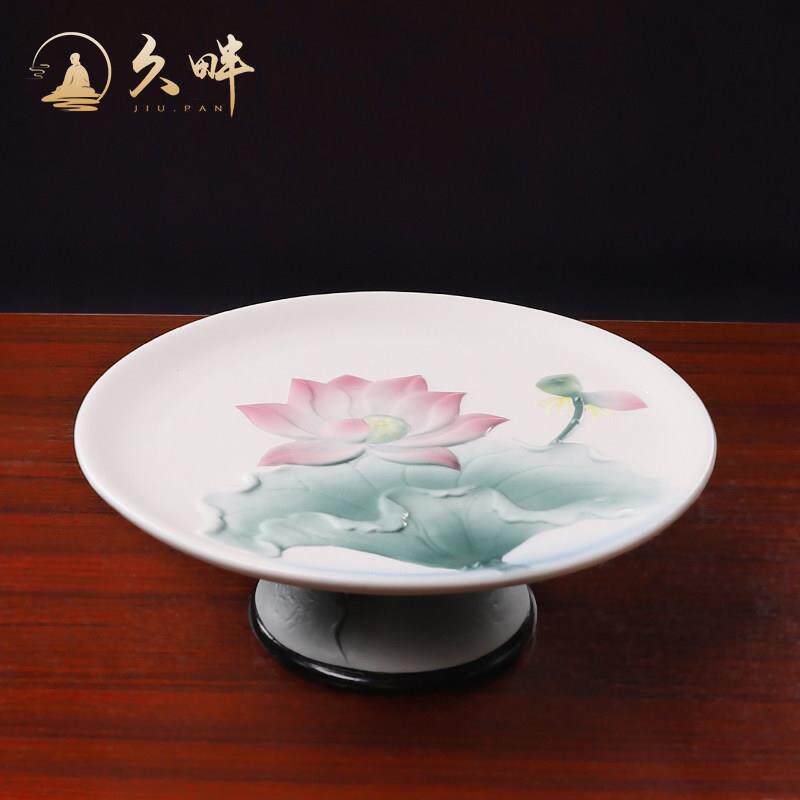 久畔陶瓷荷叶供佛果盘佛具用品家用供奉贡盘佛堂佛前摆件工艺饰品