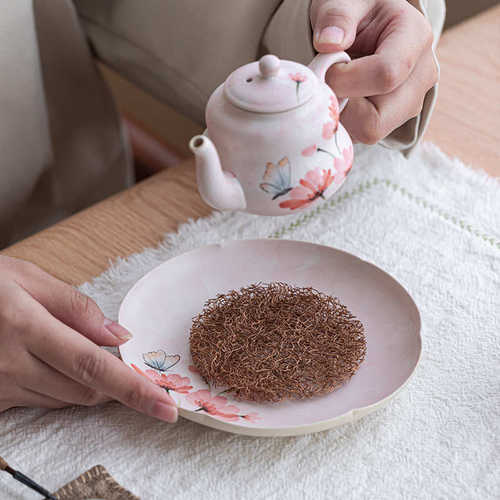 釉下彩虞美人手绘壶承干泡台陶瓷高端精致高颜值功夫茶壶托茶托盘