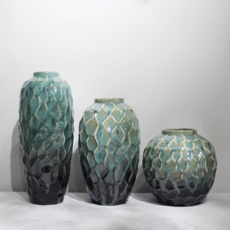 现代绿色窑变花瓶餐桌样板房客厅玄关酒店软装饰品陶瓷花器