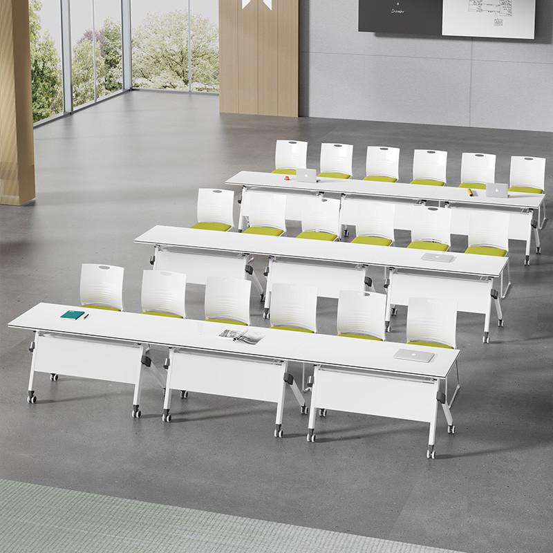 简约轮培训移动桌子拼接带侧翻台阅览长条办公可桌电脑折叠活动桌