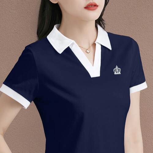 潮牌CVY短袖女士2025夏季新款韩版洋派减龄修身纯棉polo衫翻领t恤