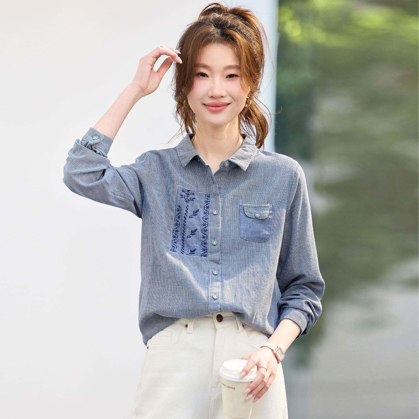 春装衬衫女款2026新款轻奢高级感纯棉上衣洋气减龄百搭长袖衬衣