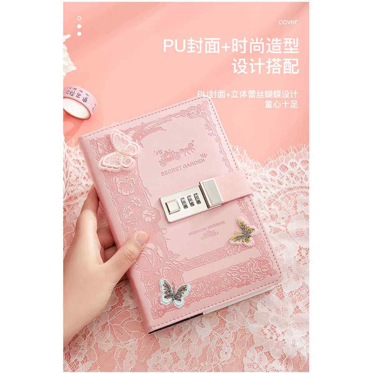 复古密码本带锁日记本创意十二星座内页手账密码笔记本本子多功能记事本小学生网红文艺田字方字格文具儿童本