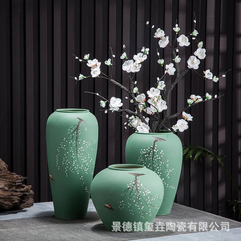 复古新手绘陶瓷花瓶新中式仿真干花水养花器摆件客厅插花水培花盆图片