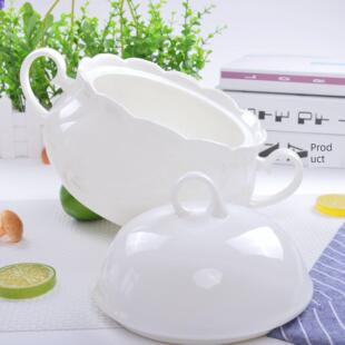 一品唐纯白骨瓷品锅陶瓷带盖汤盆欧式汤锅唐山家用可微波餐具汤碗