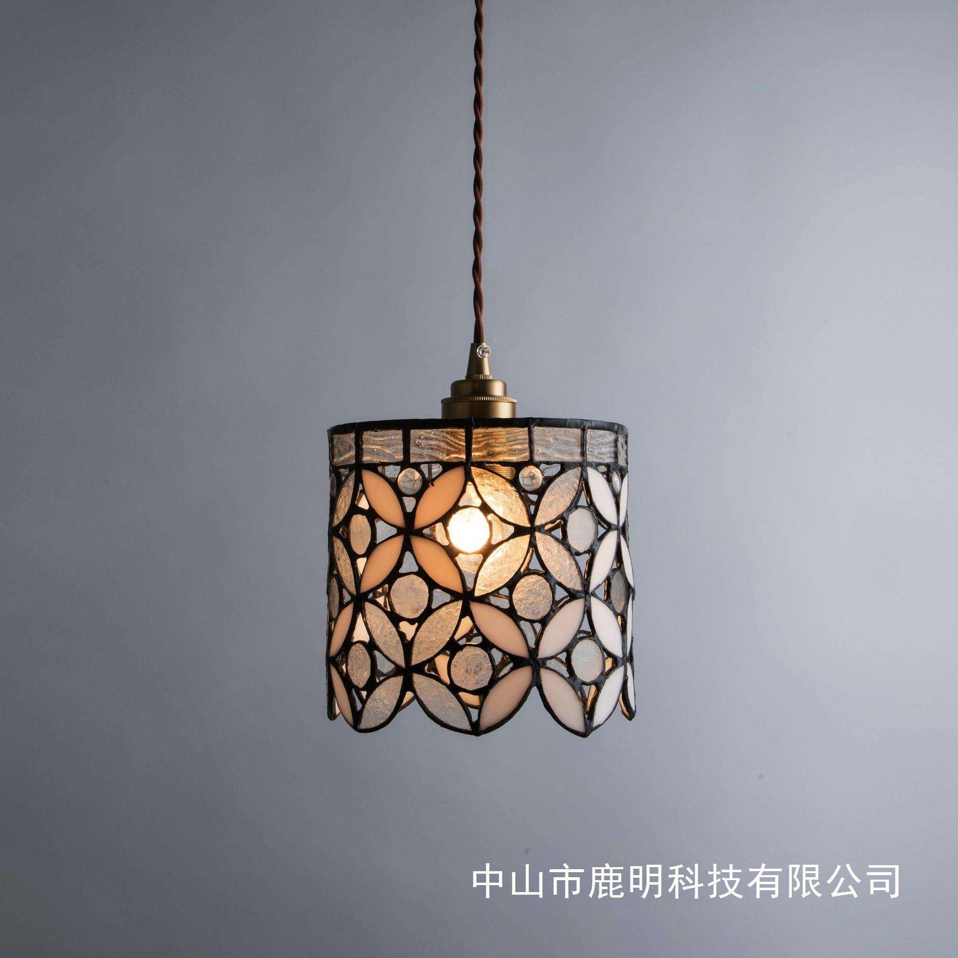 法式中古风彩绘玻璃吊灯复古创意餐厅吧台灯艺术感客厅飘窗吊线灯