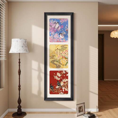 宋式美学花鸟玄关斗柜装饰画新中式客厅壁画法式复古走廊过道挂画