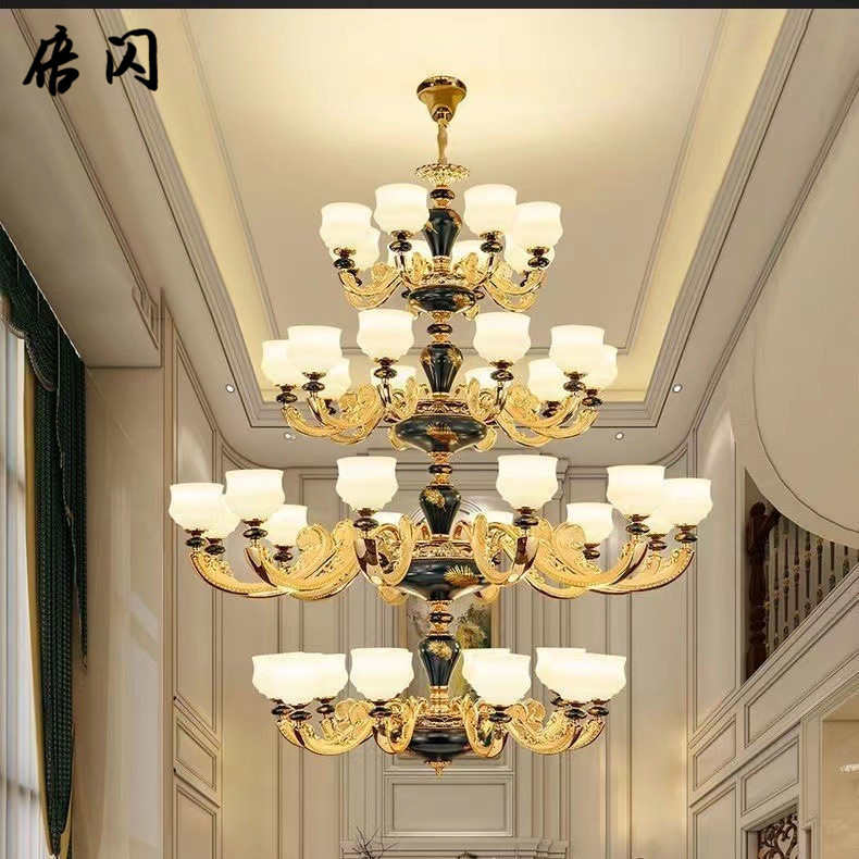 客厅欧式吊灯中式轻奢吊灯卧室灯简约大气餐厅灯陶瓷奢华法式吊灯