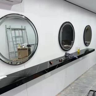 美发店镜台台面烫染镜台一体木制带柜子抽屉理髲店不锈钢实木台面