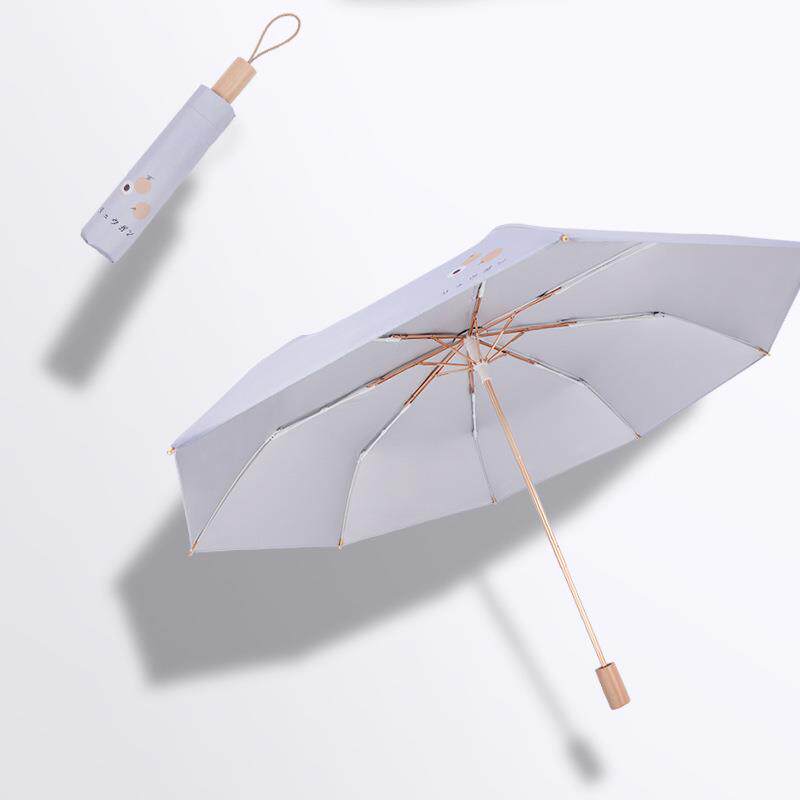 四季三折伞女实木手柄晴雨两用遮阳伞新款日系纯色钛银晴雨伞8骨