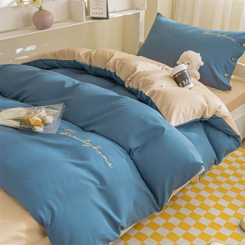 北欧轻奢水洗棉四件套简约小清新磨毛宿舍三件套床单被套床笠
